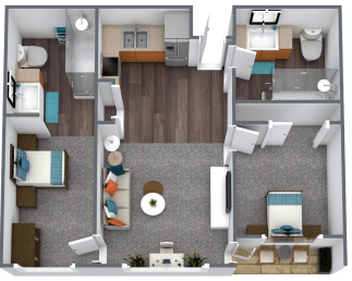 Floor plan for 2 beds, 2 baths, 995 sqft